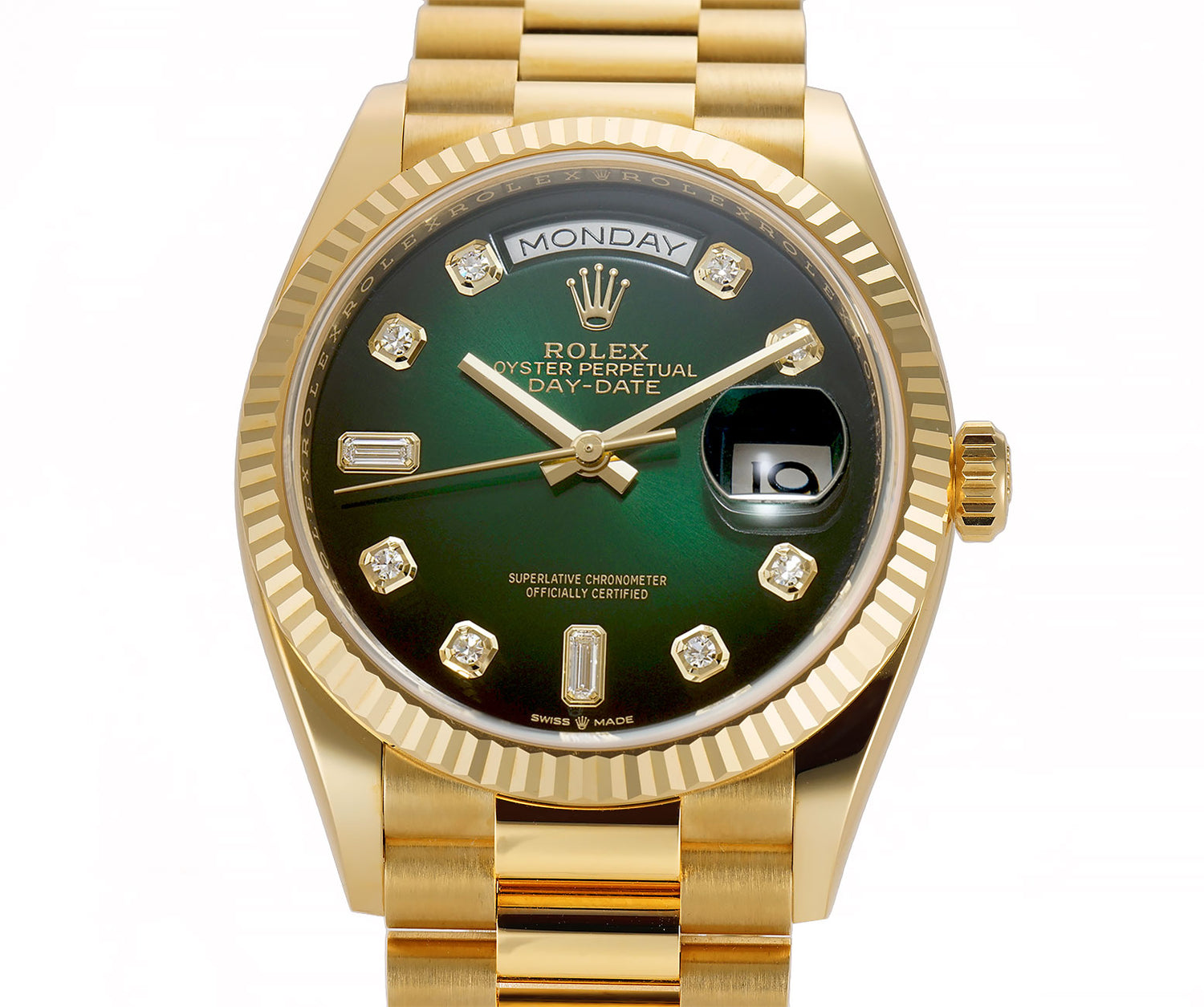 Green face clearance rolex gold