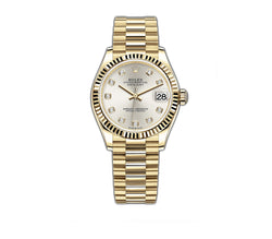 31mm 18k Yellow Gold Silver Diamond Dial President Bracelet