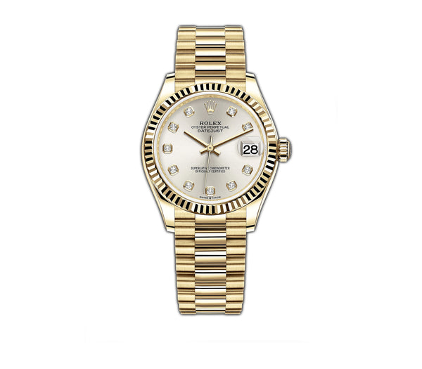 31mm 18k Yellow Gold Silver Diamond Dial President Bracelet