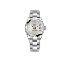 31mm Steel  With 18k White Gold Scattered Diamond Bezel Silver Diamond Dial