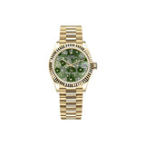 31mm 18k Yellow Gold Olive Green Floral Motif Diamond Dial President Bracelet